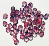 50 6mm Faceted Tri Tone Crystal, Cranberry, & Montana Beads